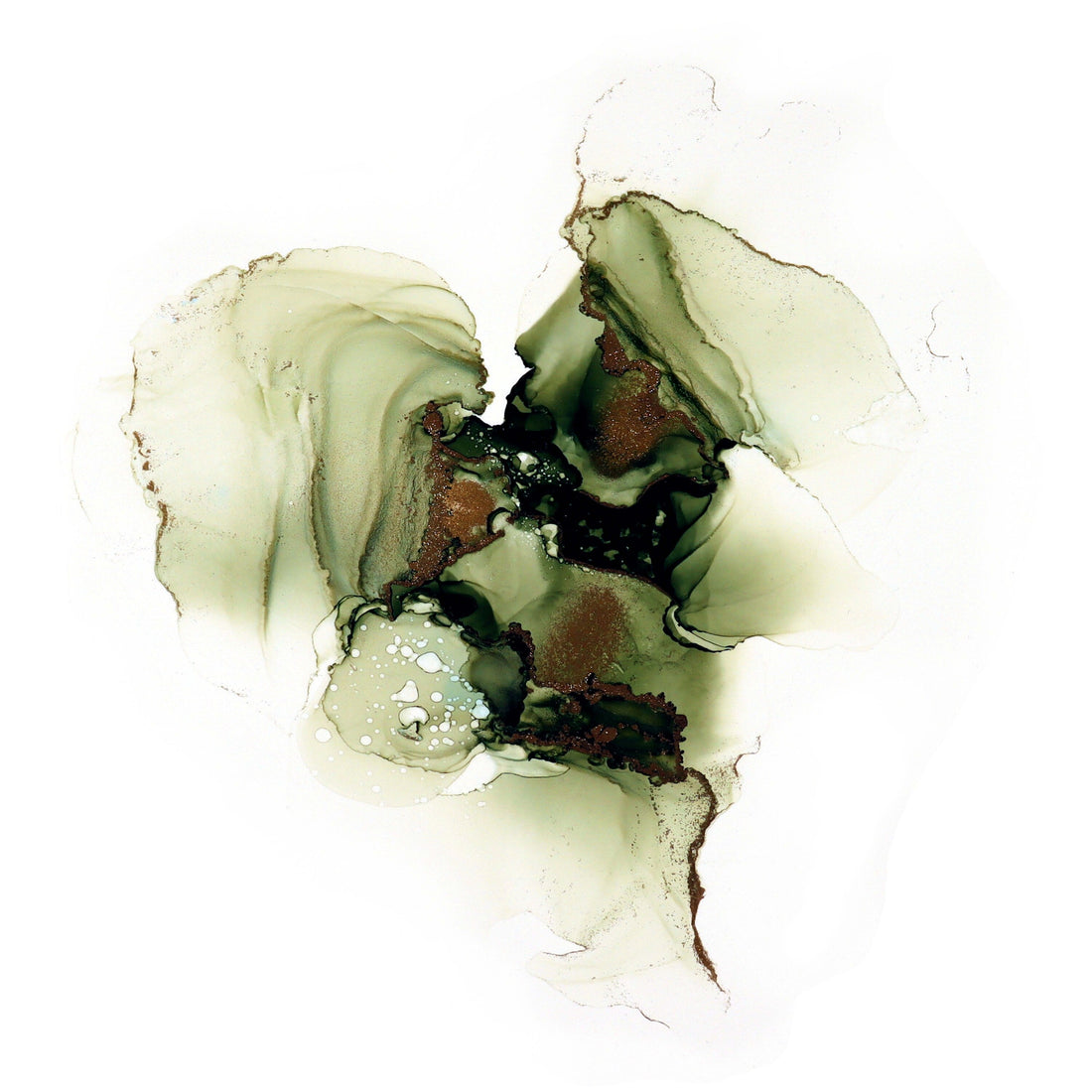 Green Heart, original alcohol ink abstract Art Prints, Heavyweight paper, Minimalist Art Prints, Giclee Premium Prints FOSHE ART