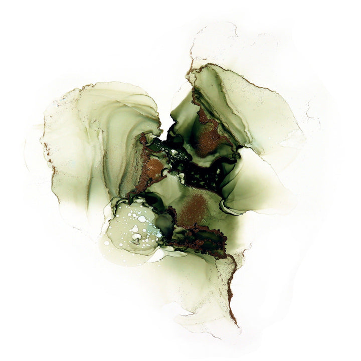 Green Heart, original alcohol ink abstract Art Prints, Heavyweight paper, Minimalist Art Prints, Giclee Premium Prints FOSHE ART