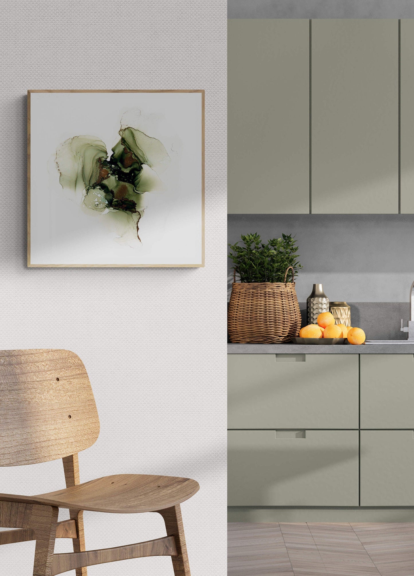 Green Heart, original alcohol ink abstract Art Prints, Heavyweight paper, Minimalist Art Prints, Giclee Premium Prints FOSHE ART