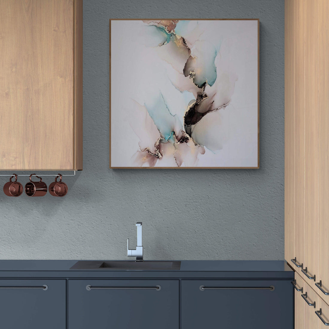 Teal Harmony, original alcohol ink abstract Art Prints, Heavyweight paper, Minimalist Art Prints, Giclee Premium Prints FOSHE ART