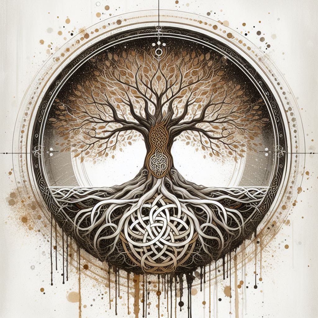 Intricate Tree of Life Artwork – Handcrafted Circular Design, Heavyweight paper / real art canvas, Print on canvas or paper