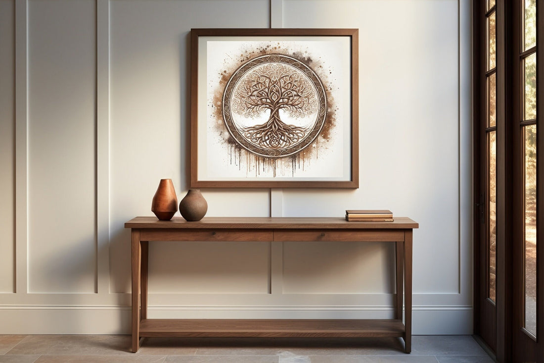 Intricate Tree of Life Artwork – Handcrafted Circular Design, Heavyweight paper / real art canvas, Print on canvas or paper