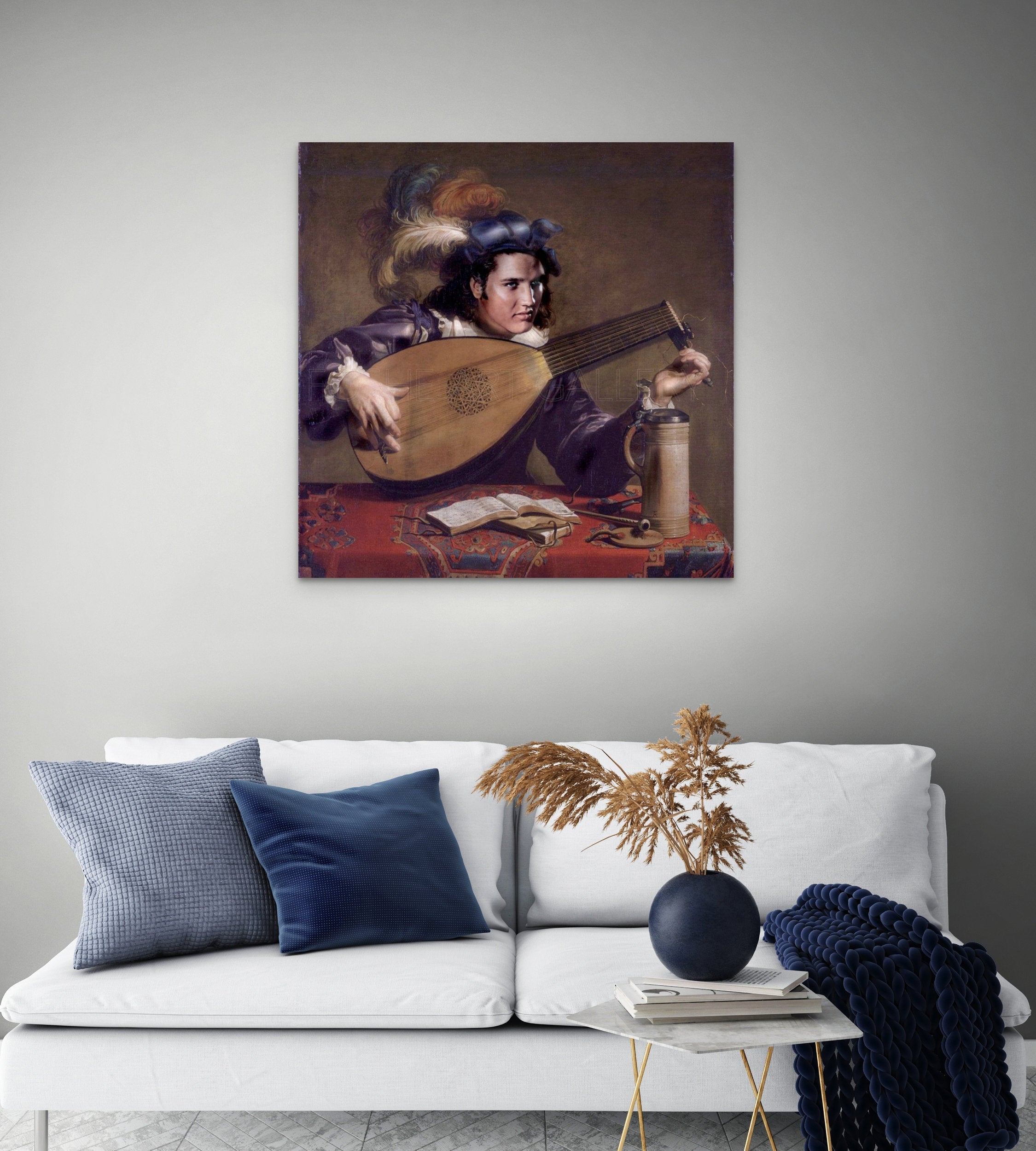 Unique Portrait of Elvis Presley - Elvis Serenades: Lute Player Art Print Inspired by Theodor Rombouts FOSHE ART
