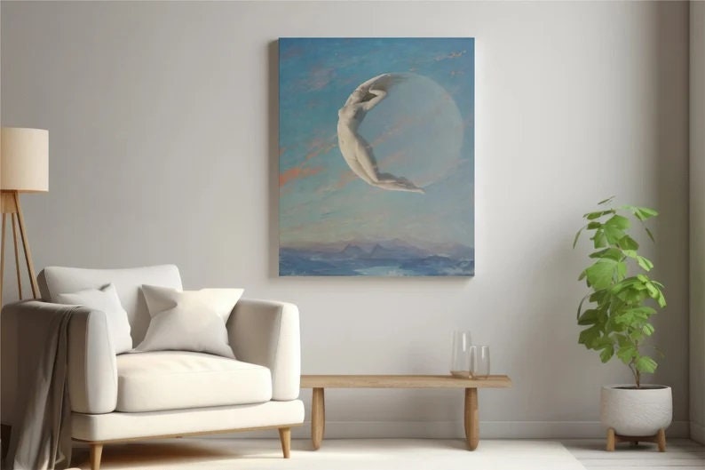 Moonlit Beauty: Vintage Art Reproduction of ‘SELENA’ by Albert Aublet