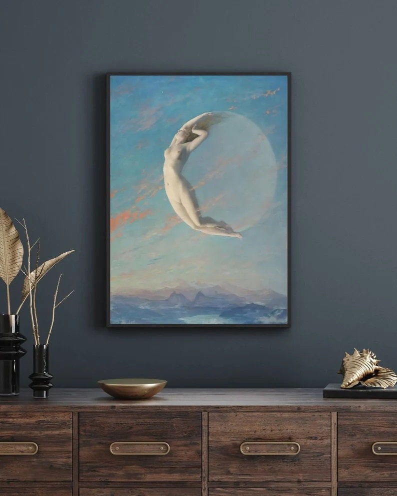 Moonlit Beauty: Vintage Art Reproduction of ‘SELENA’ by Albert Aublet