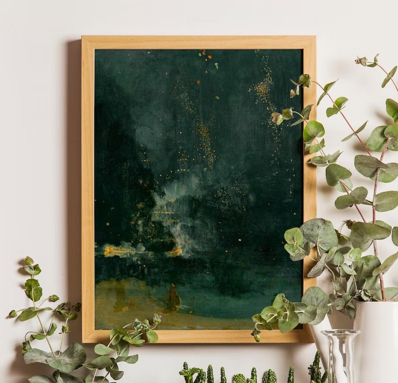 Whistler Nocturne Art Print, Falling Rocket, Vintage Home Decor FOSHE ART