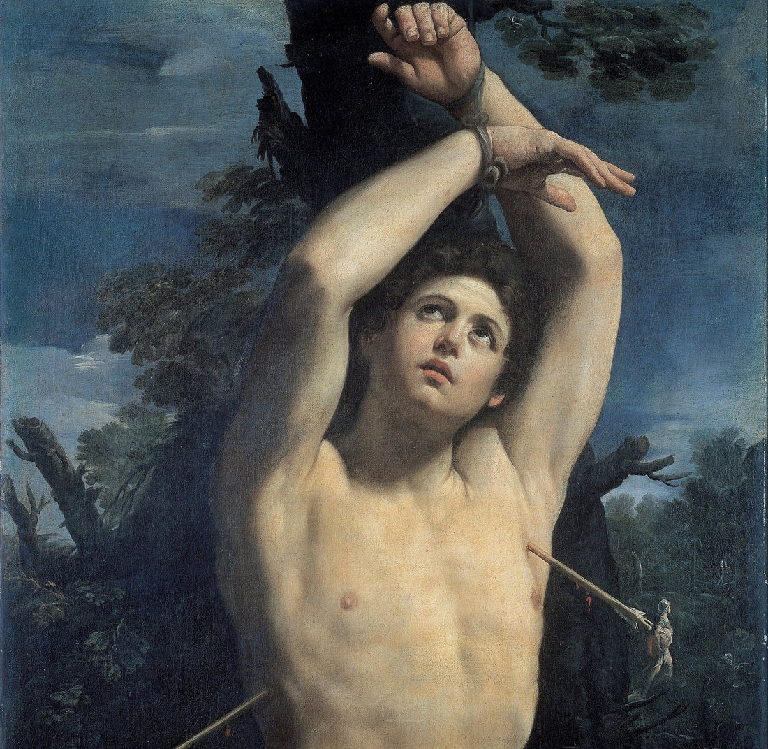 Saint Sebastian by Guido Reni, Framed Canvas Art Print with Brush strokes FOSHE ART