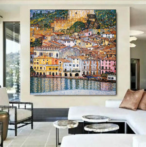 GUSTAV KLIMT - Malcena at the Gardasee Prints, Italy, Giclee Art, Canvas, Poster, Hand finished 3D canvas Premium, Art Nouveau Decor