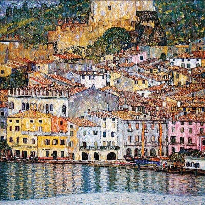 Klimt "Malcena at Gardasee" Giclée Canvas Print - Vintage Golden Frame FOSHE ART