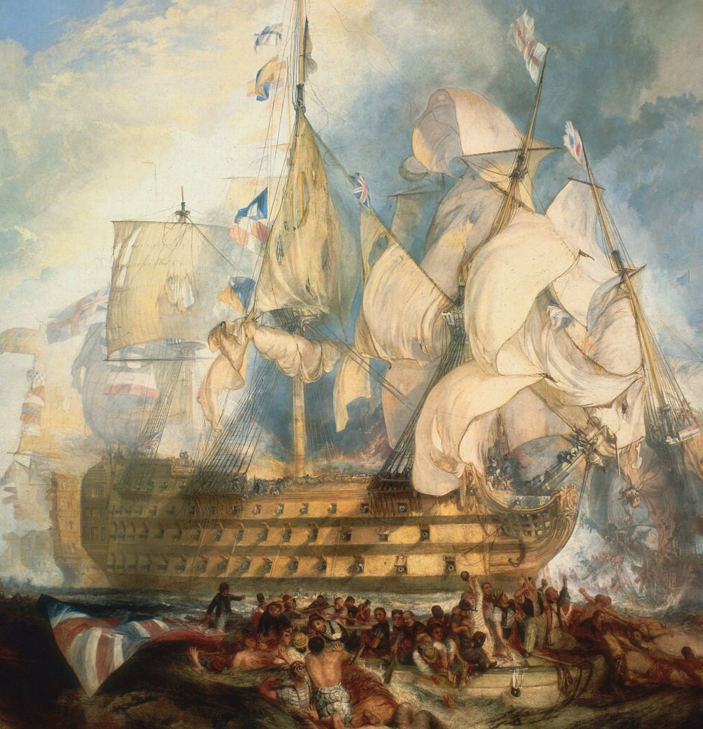 W. Turner's Battle of Trafalgar Art Print: Golden Frame, Brush Stroke Texture FOSHE ART