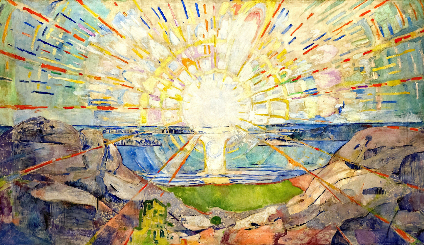 The Sun by Edvard Munch | Framed Gliclée canvas  with hand-applied brush strokes and golden vintageous frame | looks like original art FOSHE ART