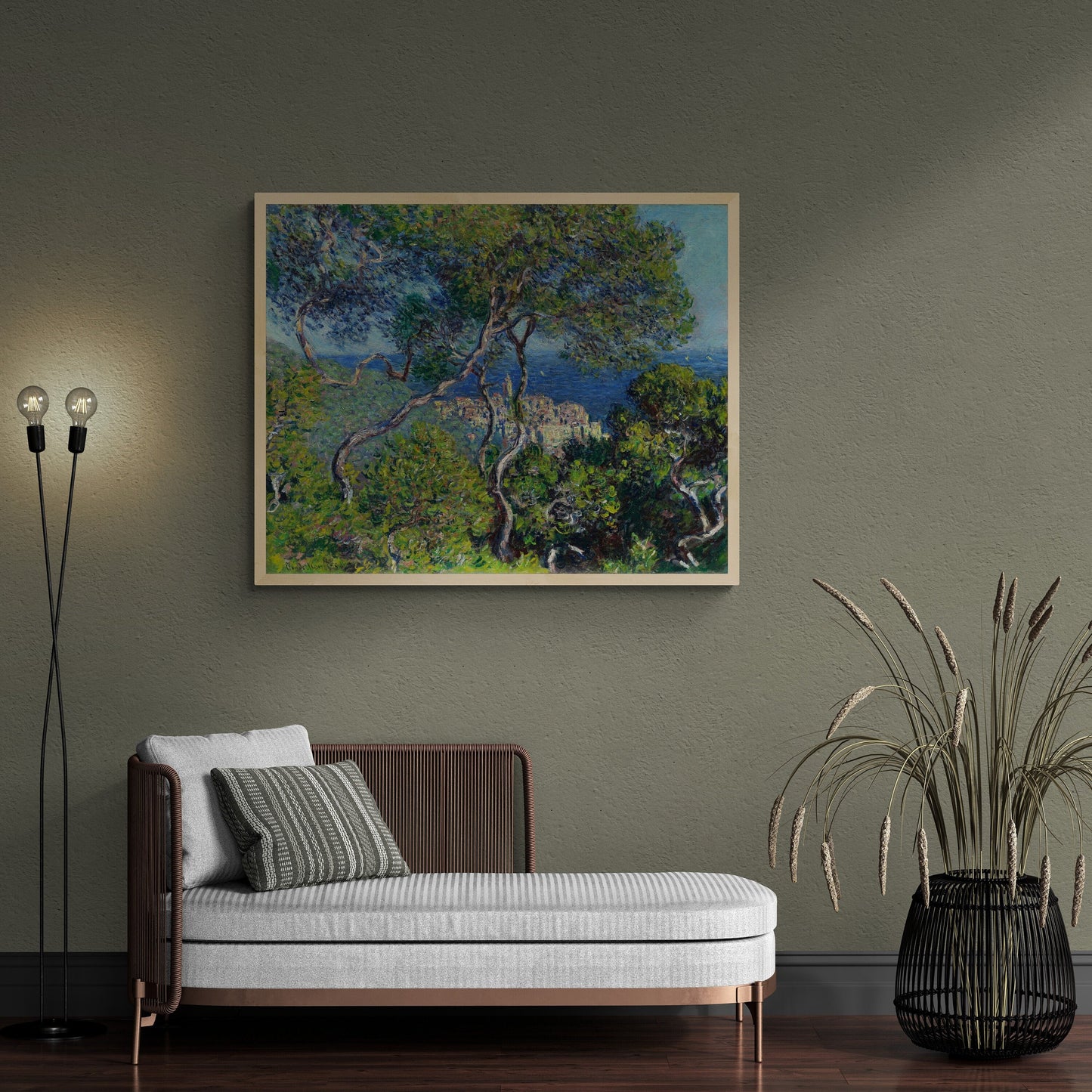 Serene Green: Claude Monet’s ‘Bordighera’ Premium Giclée Art Print, Heavyweight paper/ art canvas, 3D printed with texture and brush strokes FOSHE ART