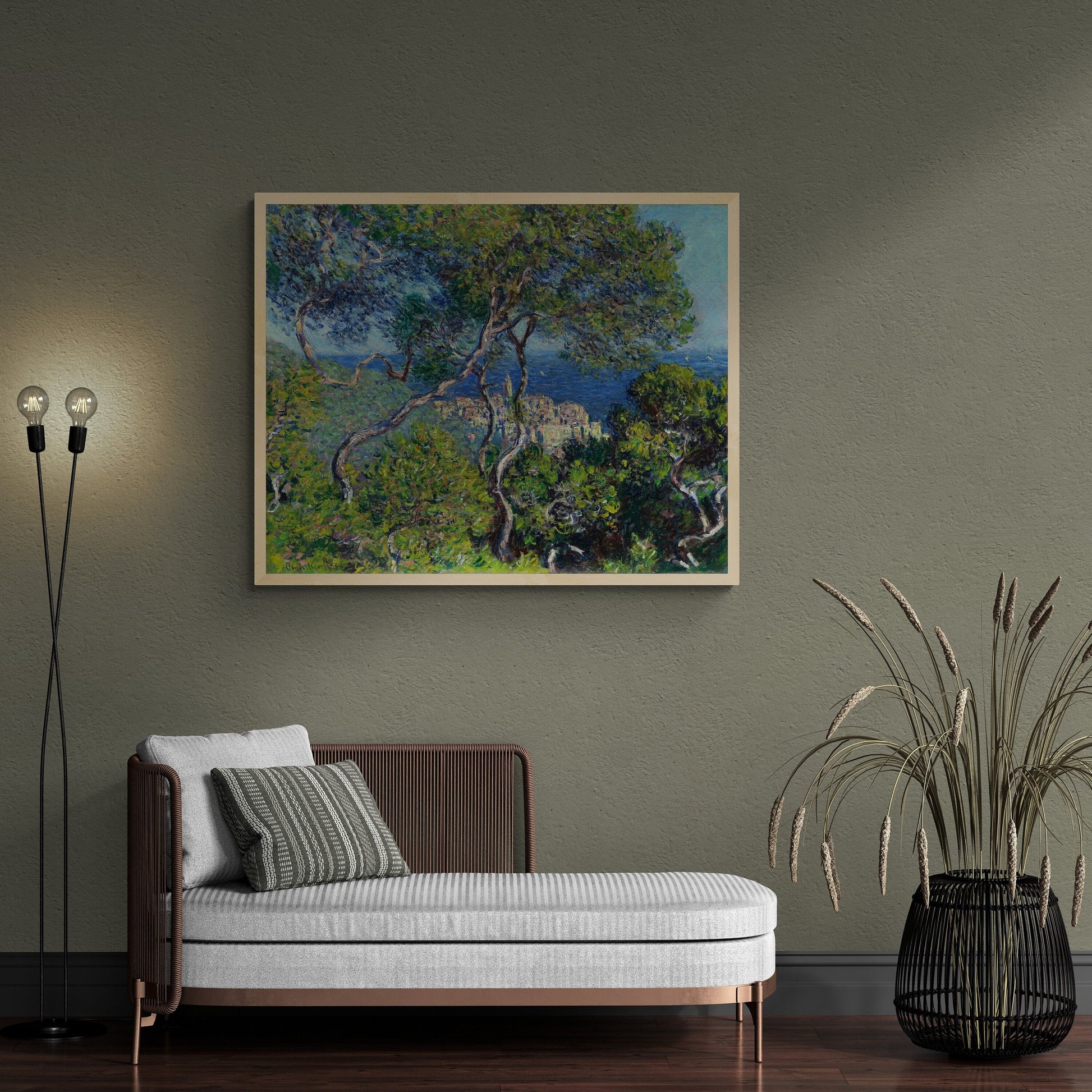 Serene Green: Claude Monet’s ‘Bordighera’ Premium Giclée Art Print, Heavyweight paper/ art canvas, 3D printed with texture and brush strokes FOSHE ART