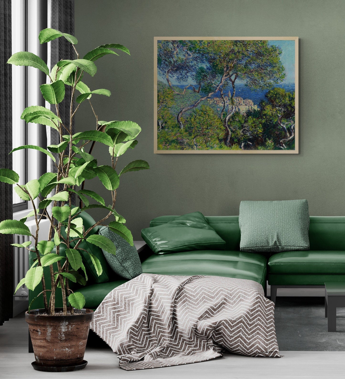 Serene Green: Claude Monet’s ‘Bordighera’ Premium Giclée Art Print, Heavyweight paper/ art canvas, 3D printed with texture and brush strokes FOSHE ART