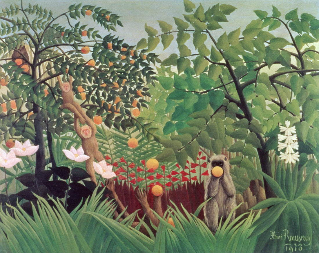 Enchanted Wilderness: Giclée Art Print  Henri Rousseau’s "Exotic Landscape", paper/ art canvas, 3D printed with texture and brush strokes FOSHE ART