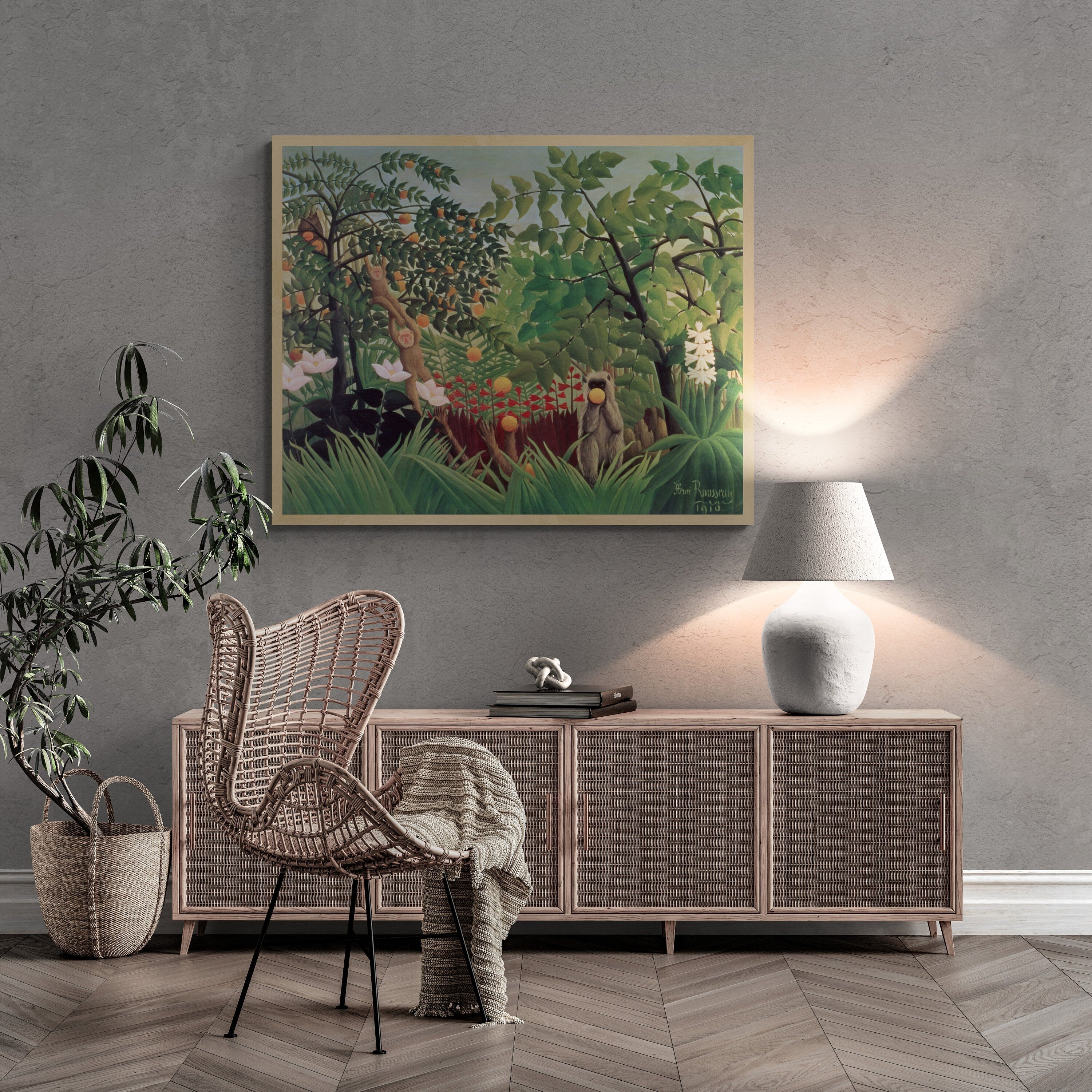 Enchanted Wilderness: Giclée Art Print  Henri Rousseau’s "Exotic Landscape", paper/ art canvas, 3D printed with texture and brush strokes FOSHE ART