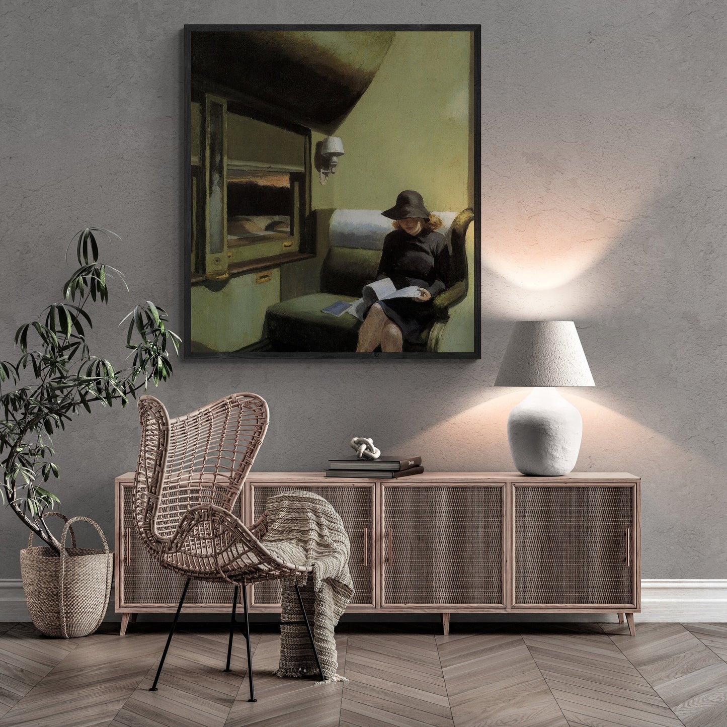 Vintage Train Journey: "Compartment C, Car 193" by Edward Hopper, Gallery Wall Print, Premium Giclee,3D texture Canvas Art, Museum Print FOSHE ART