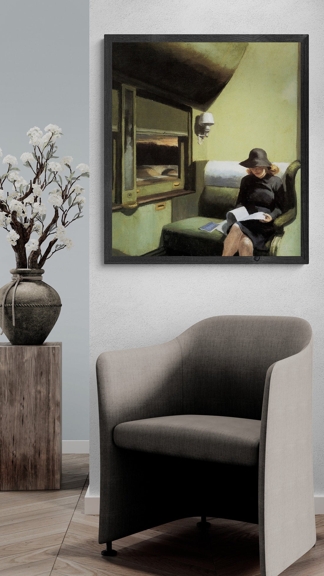 Vintage Train Journey: "Compartment C, Car 193" by Edward Hopper, Gallery Wall Print, Premium Giclee,3D texture Canvas Art, Museum Print