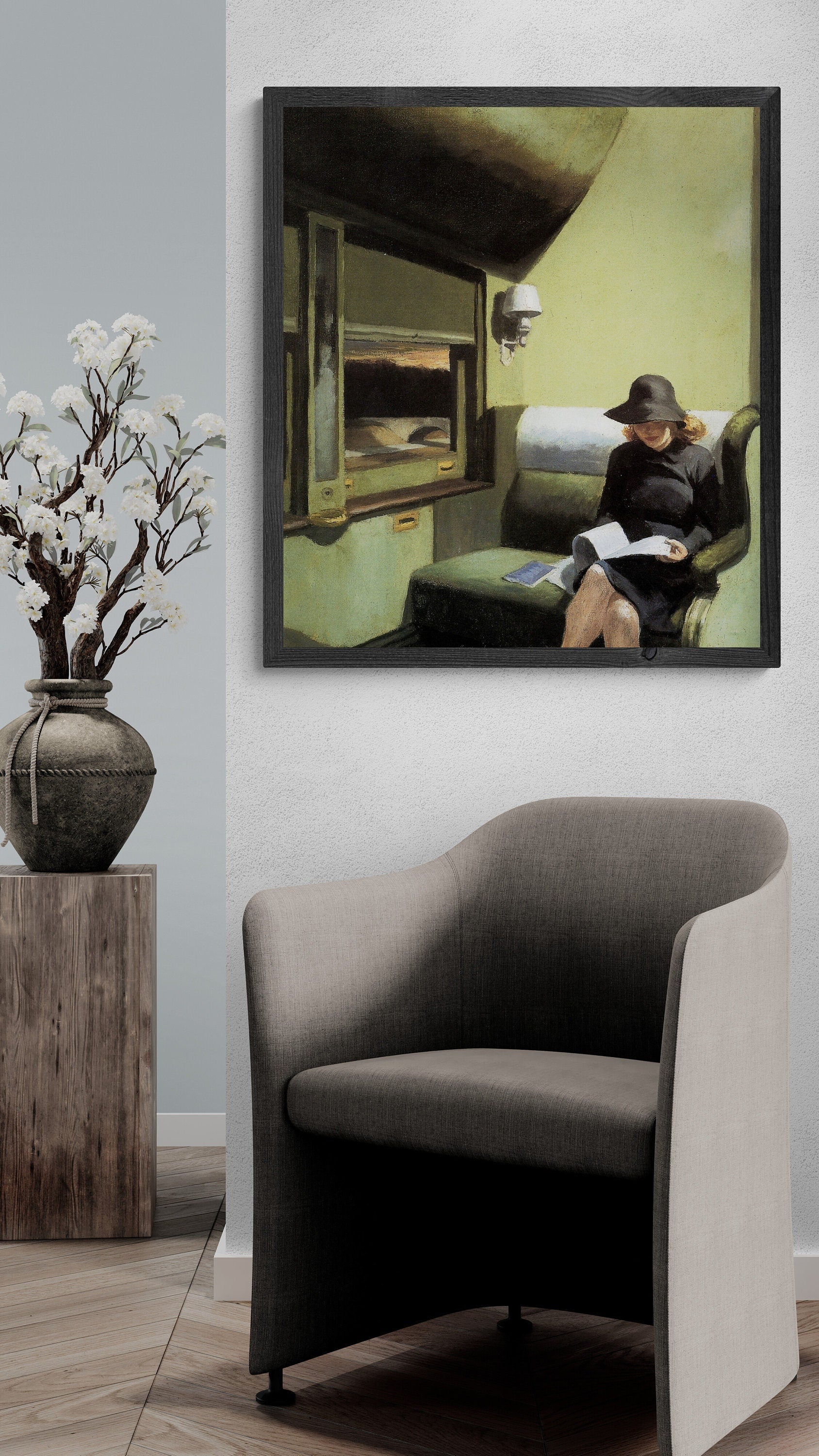 Vintage Train Journey: "Compartment C, Car 193" by Edward Hopper, Gallery Wall Print, Premium Giclee,3D texture Canvas Art, Museum Print FOSHE ART