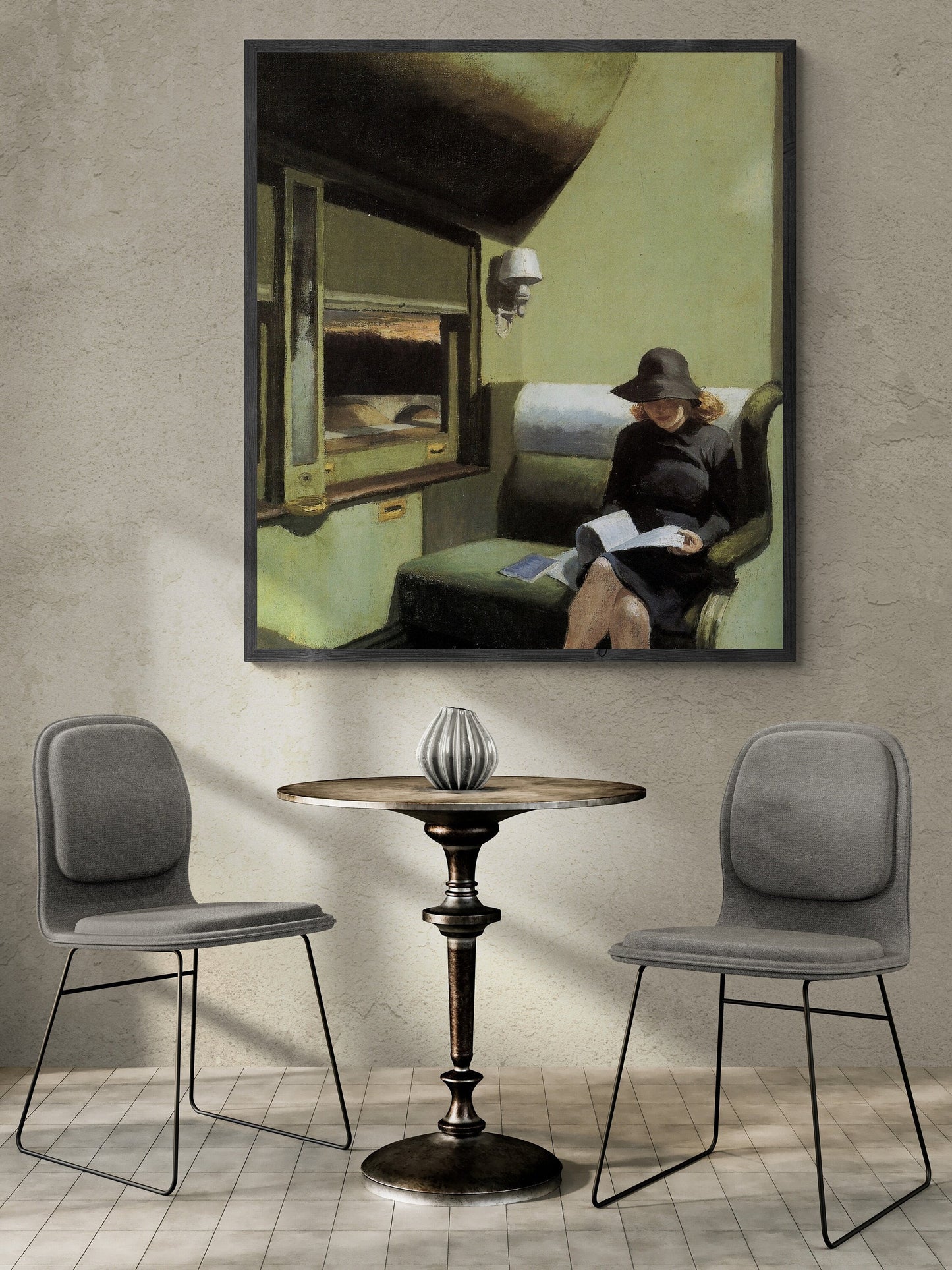 Vintage Train Journey: "Compartment C, Car 193" by Edward Hopper, Gallery Wall Print, Premium Giclee,3D texture Canvas Art, Museum Print