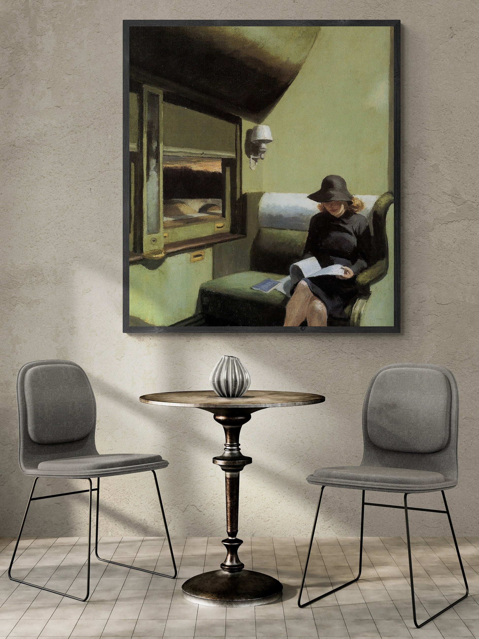 Vintage Train Journey: "Compartment C, Car 193" by Edward Hopper, Gallery Wall Print, Premium Giclee,3D texture Canvas Art, Museum Print FOSHE ART