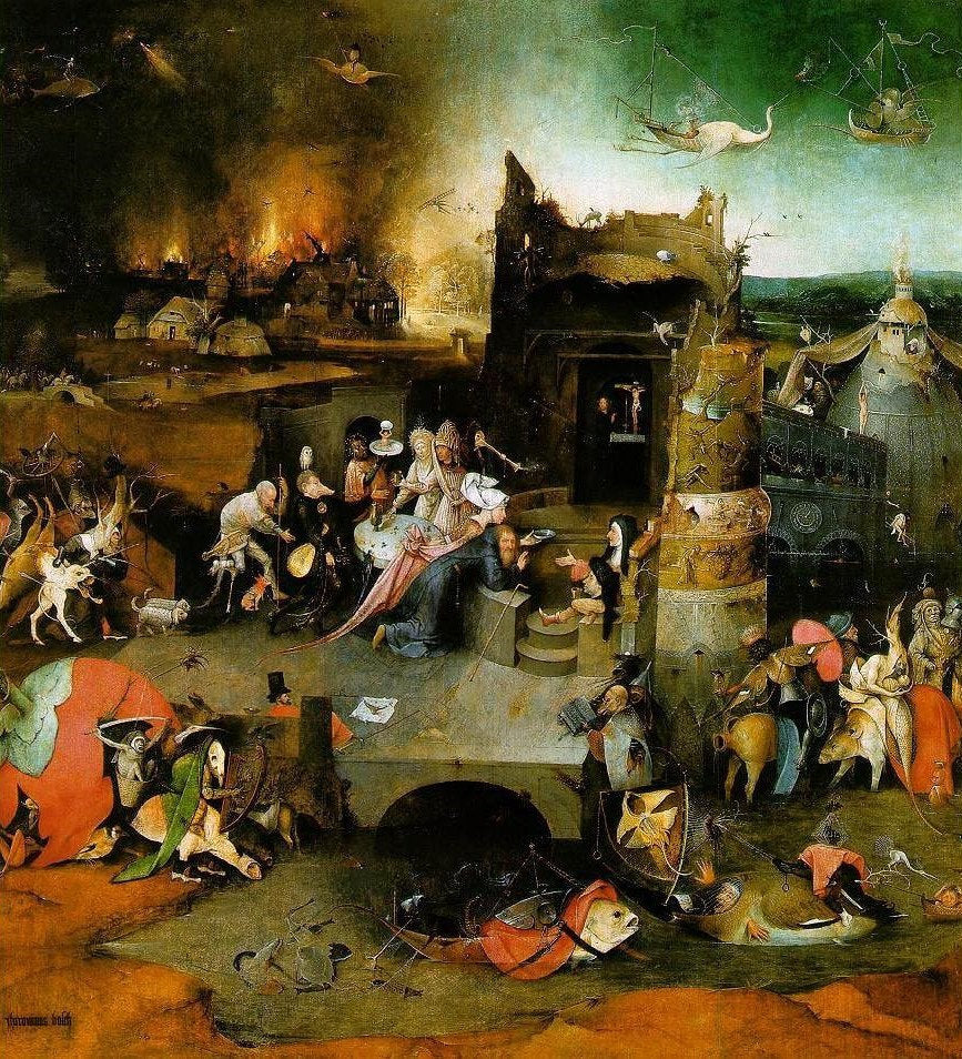 Hieronymus Bosch "Temptation of St Antony" Triptych, Canvas or Paper Print FOSHE ART