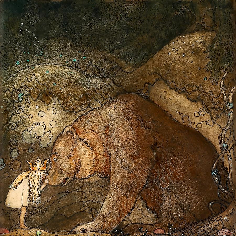 John Bauer Canvas Print – Princess and Bear, Vintage Swedish Art FOSHE ART