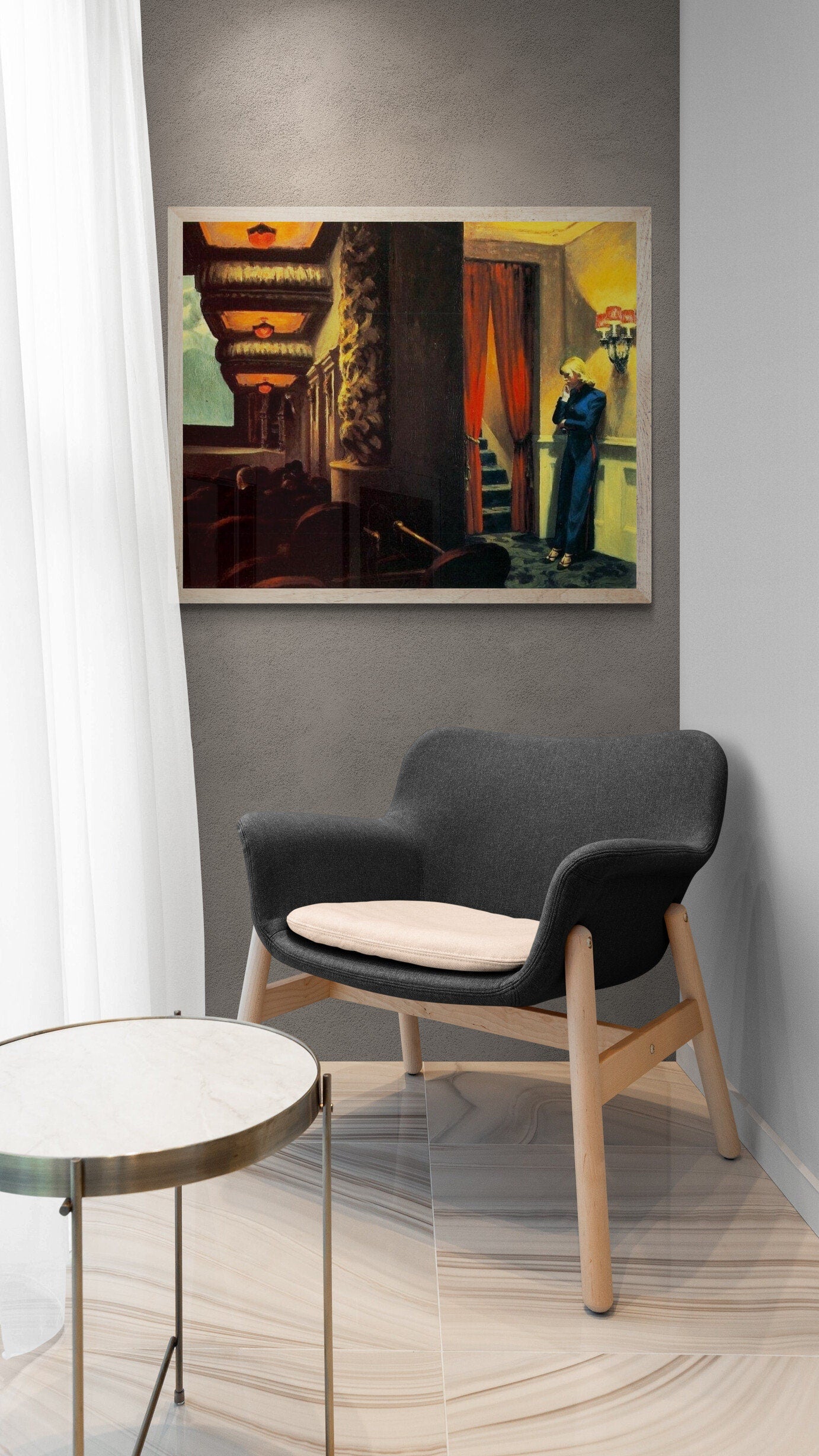 New York Movie by Edward Hopper Art Print Premium Giclée Art Print, fineart paper canvas, 3D printed with texture and brush strokes