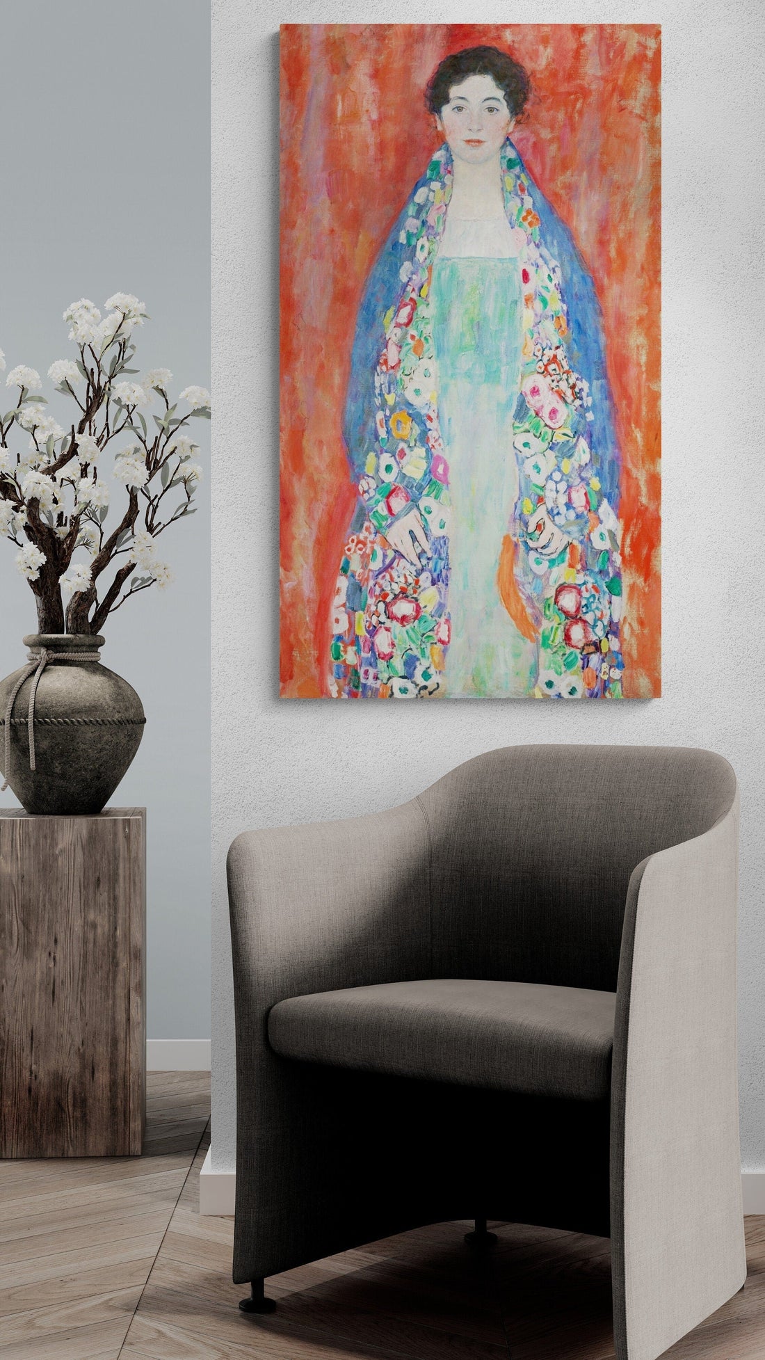 Art Print of Klimt’s ‘Portrait of Fräulein Lieser, Heavyweight real Canvas, 3D hand finish print with brush strokes, look like original art FOSHE ART