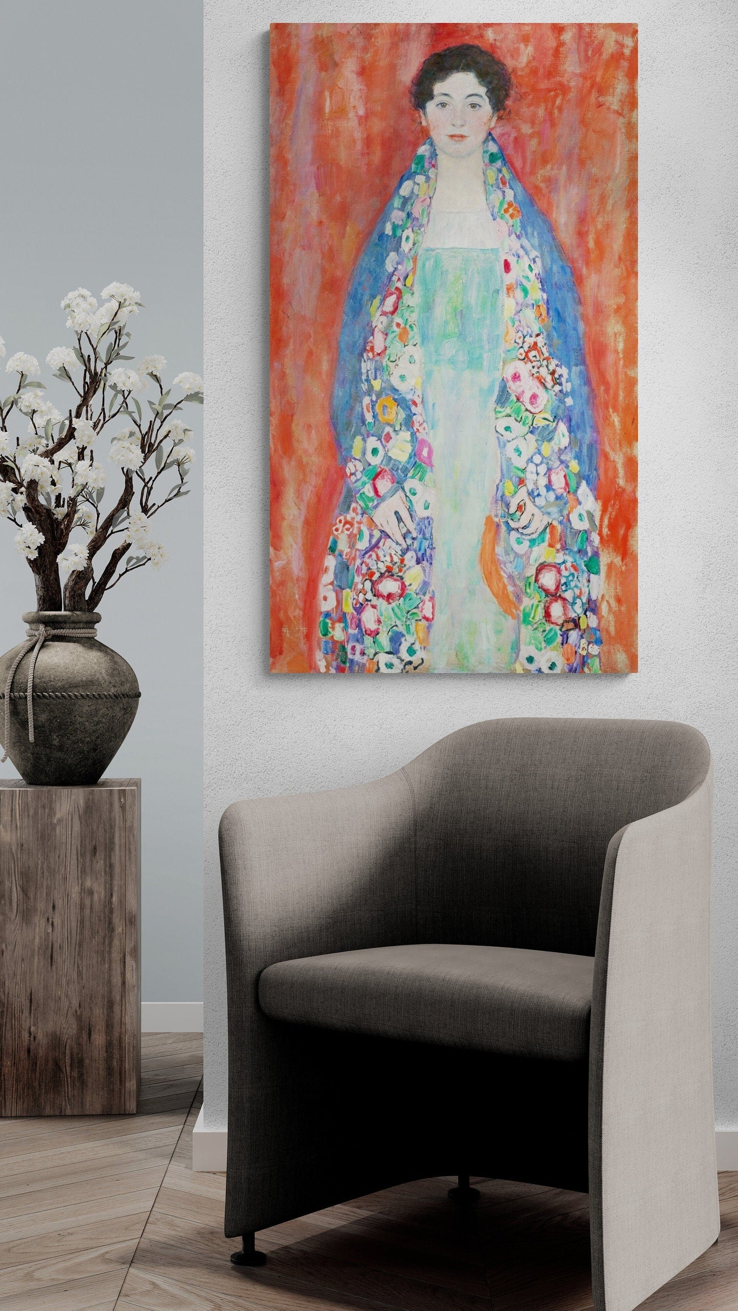 Art Print of Klimt’s ‘Portrait of Fräulein Lieser, Heavyweight real Canvas, 3D hand finish print with brush strokes, look like original art FOSHE ART