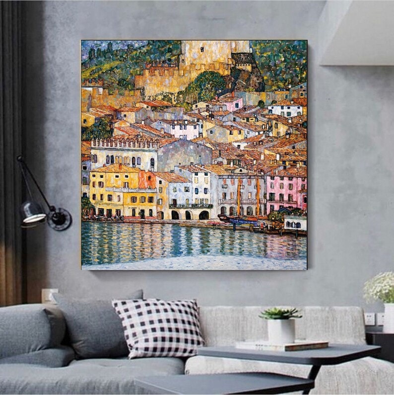 GUSTAV KLIMT - Malcena at the Gardasee Prints, Italy, Giclee Art, Canvas, Poster, Hand finished 3D canvas Premium, Art Nouveau Decor