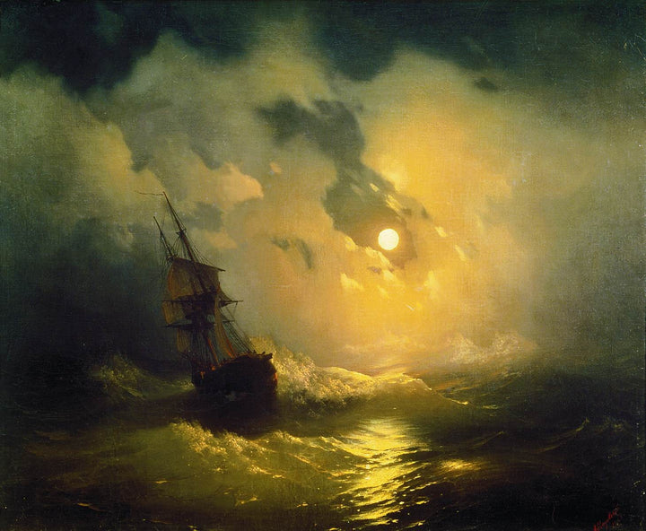 Captivating Stormy Sea at Night: Aivazovsky Giclée Art Print/ Canvas Prints, Poster or 3D Hand Finished Premium Print FOSHE ART