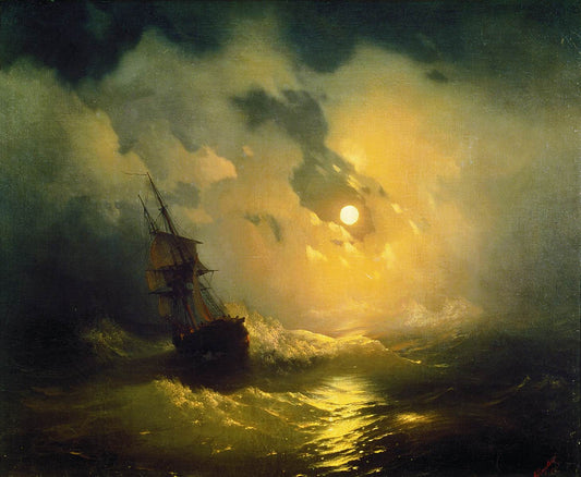 Captivating Stormy Sea at Night | Premium Fine Art Print of Aivazovsky Masterpiece | Nautical Vintage Wall Decor | Timeless Maritime Artwork FOSHE ART