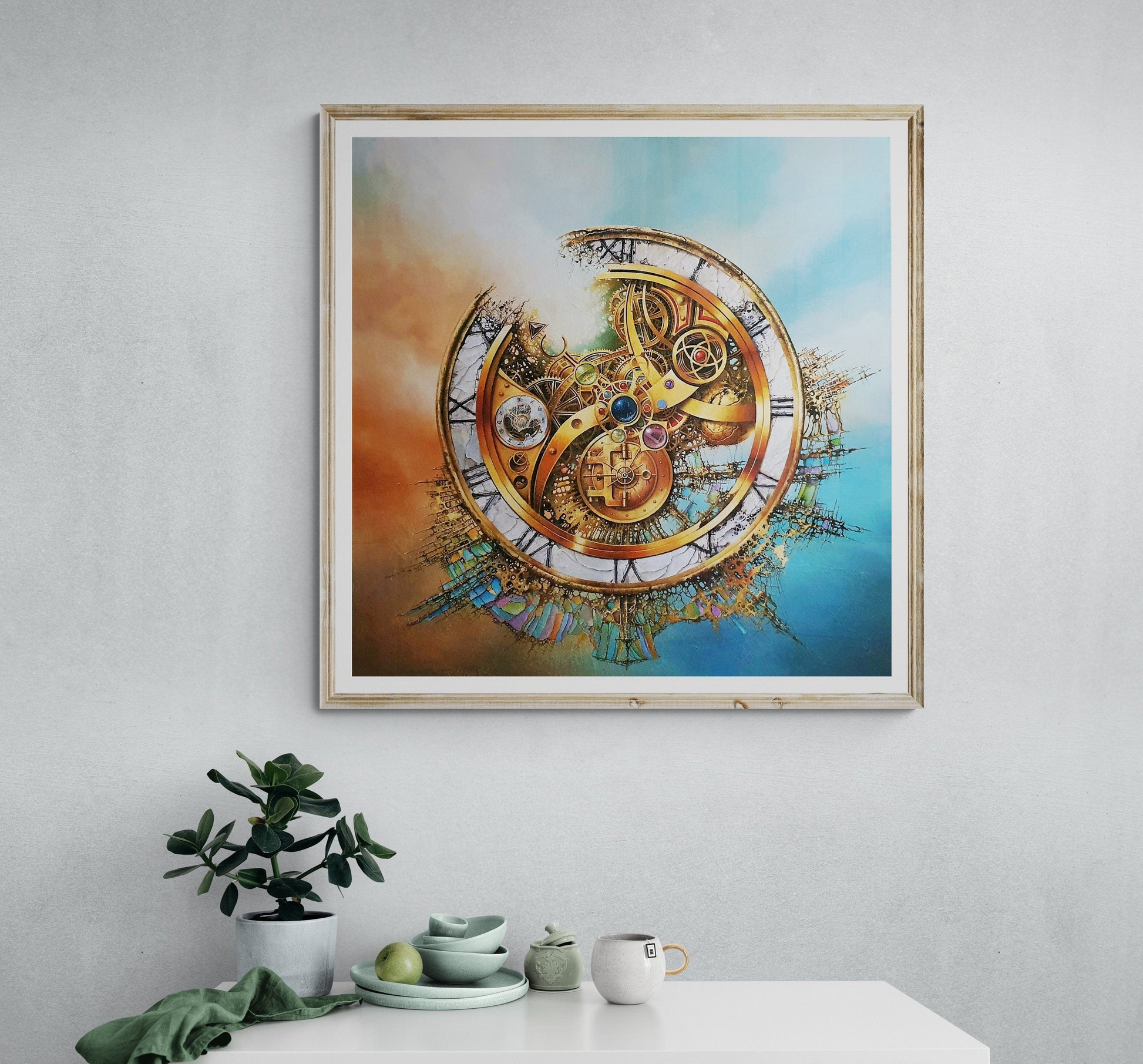 MySTERy OF TIME Fine Art Print from original oil painting, Symbolic Surreal Art Print, Universe, Abstract wall art, Modern Home Decoration FOSHE ART
