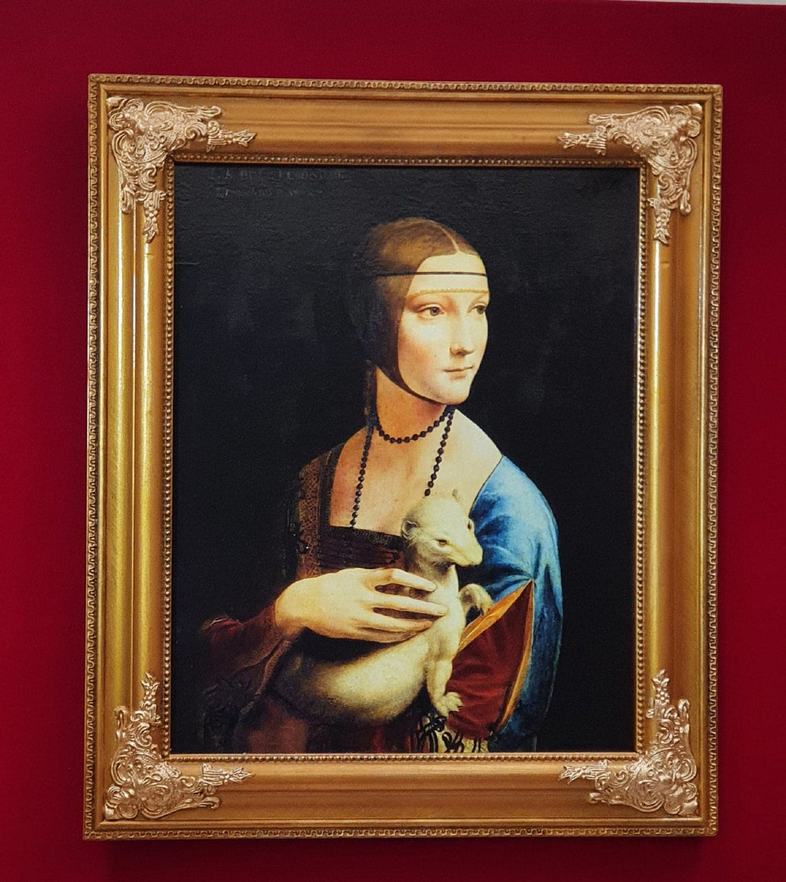 Leonardo Da Vinci Lady with an Ermine Portrait, Fine Art Print in Gold Ornate Frame FOSHE ART