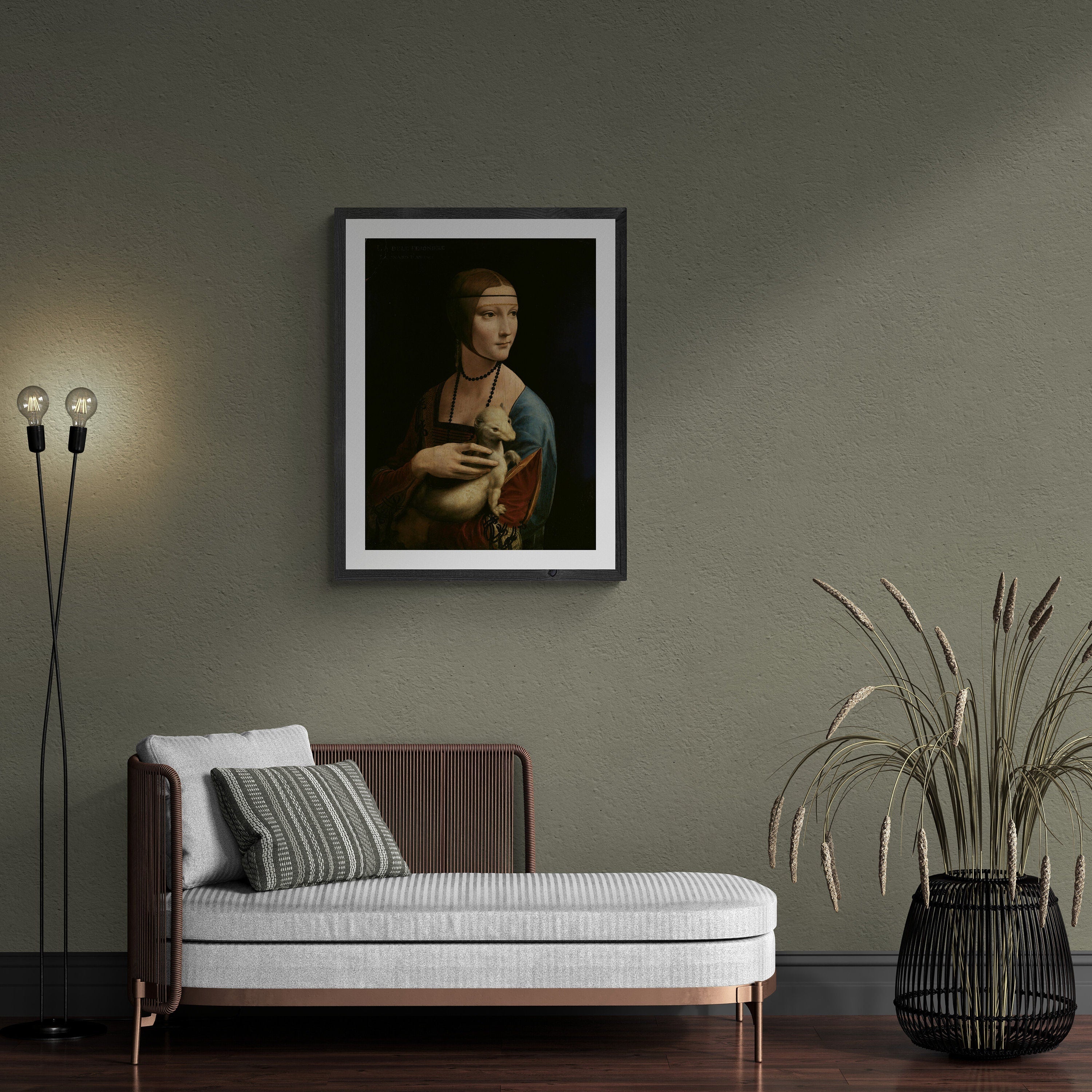 Leonardo Da Vinci Lady with an Ermine Portrait, Fine Art Print in Gold Ornate Frame FOSHE ART