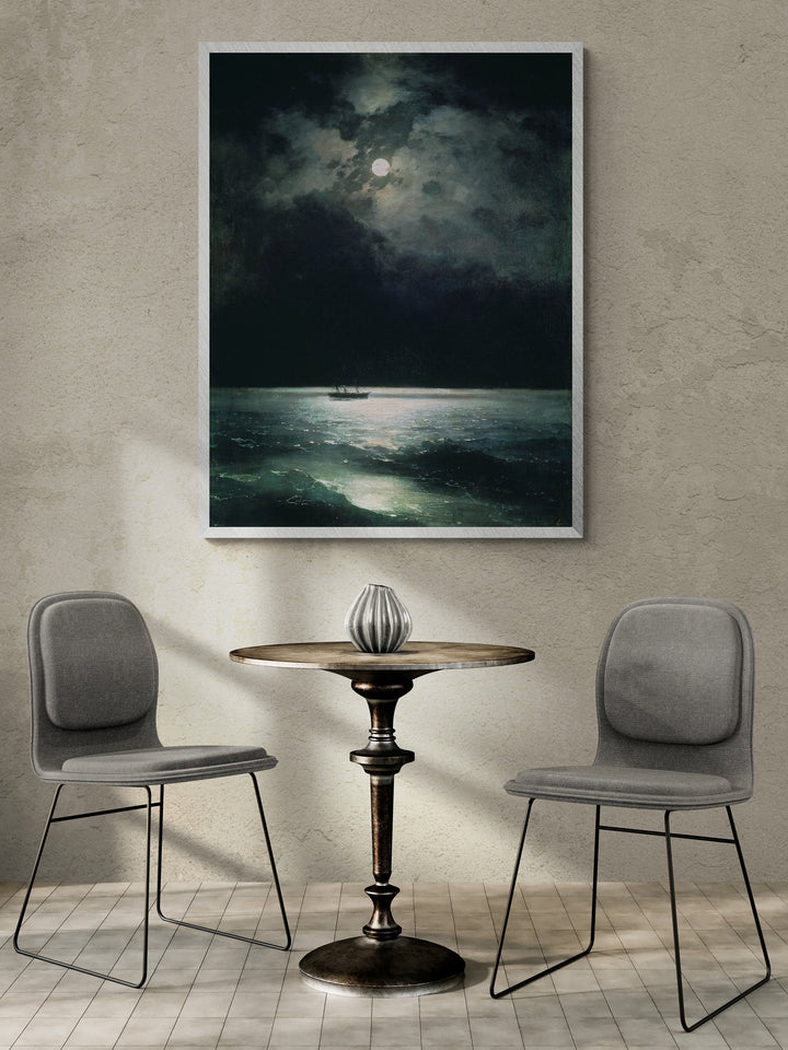 Moonlit Tranquility: Ivan Aivazovsky’s "Black Sea at Night", 3D texture gel museum quality Canvas Print, giclee print on paper or art poster