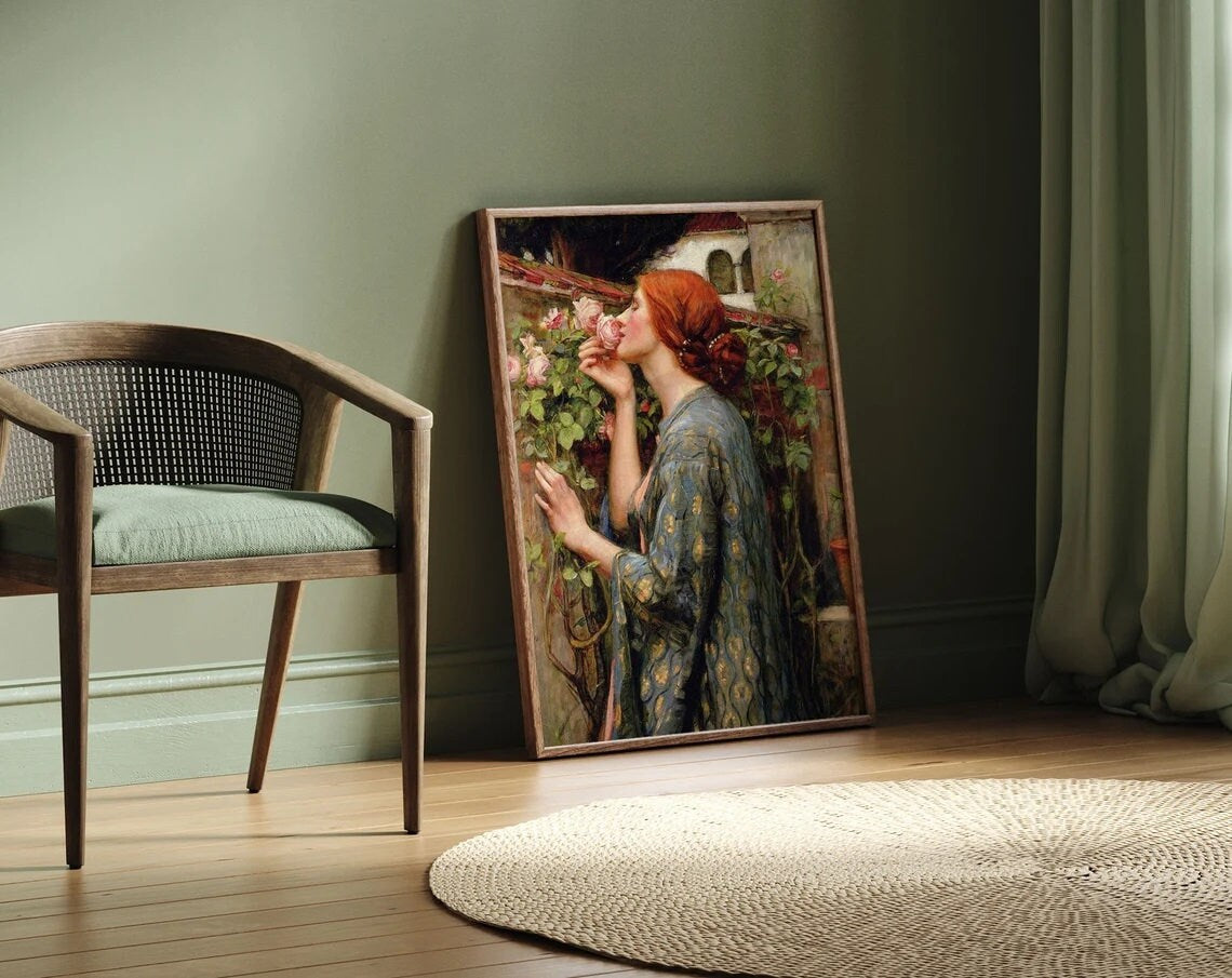Ethereal Beauty: "The Soul of the Rose" by J.W. Waterhouse Premium Giclée Print, paper art canvas or 3D Hand Finished Premium texture Print FOSHE ART