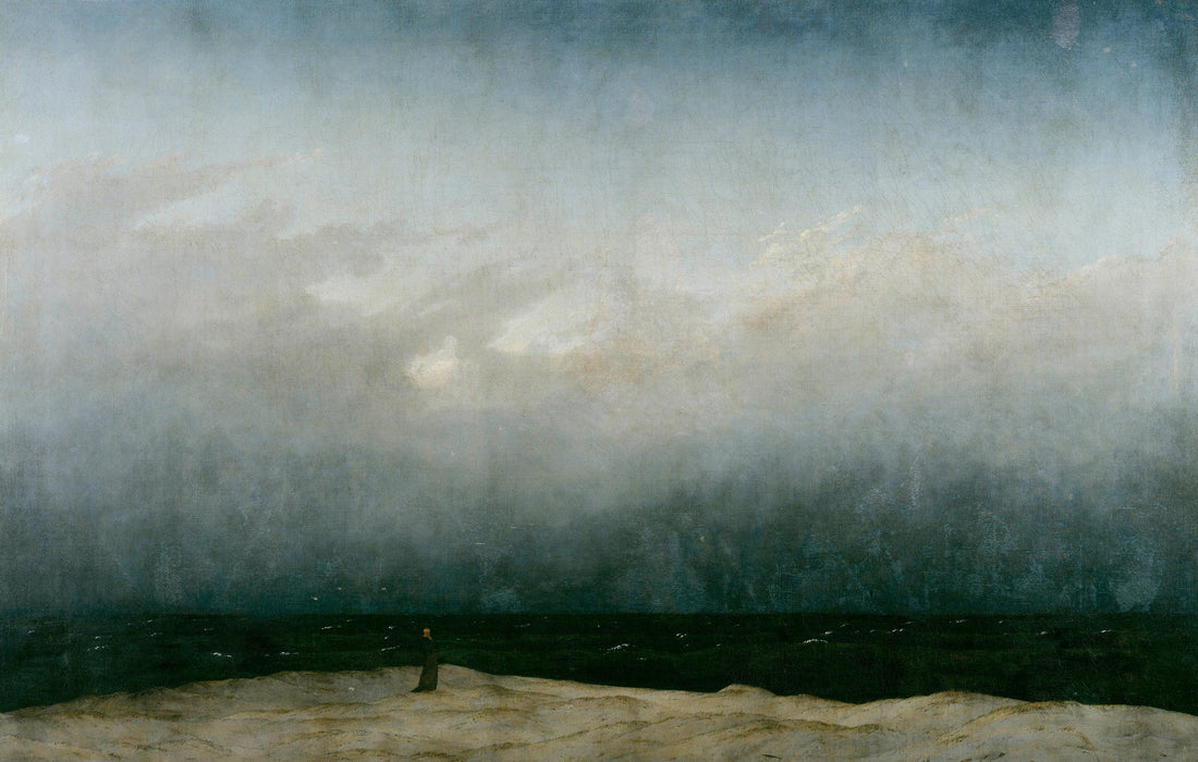 Caspar David Friedrich 'Monk by the Sea' Canvas Print in Golden Vintage Frame, Brush Strokes FOSHE ART