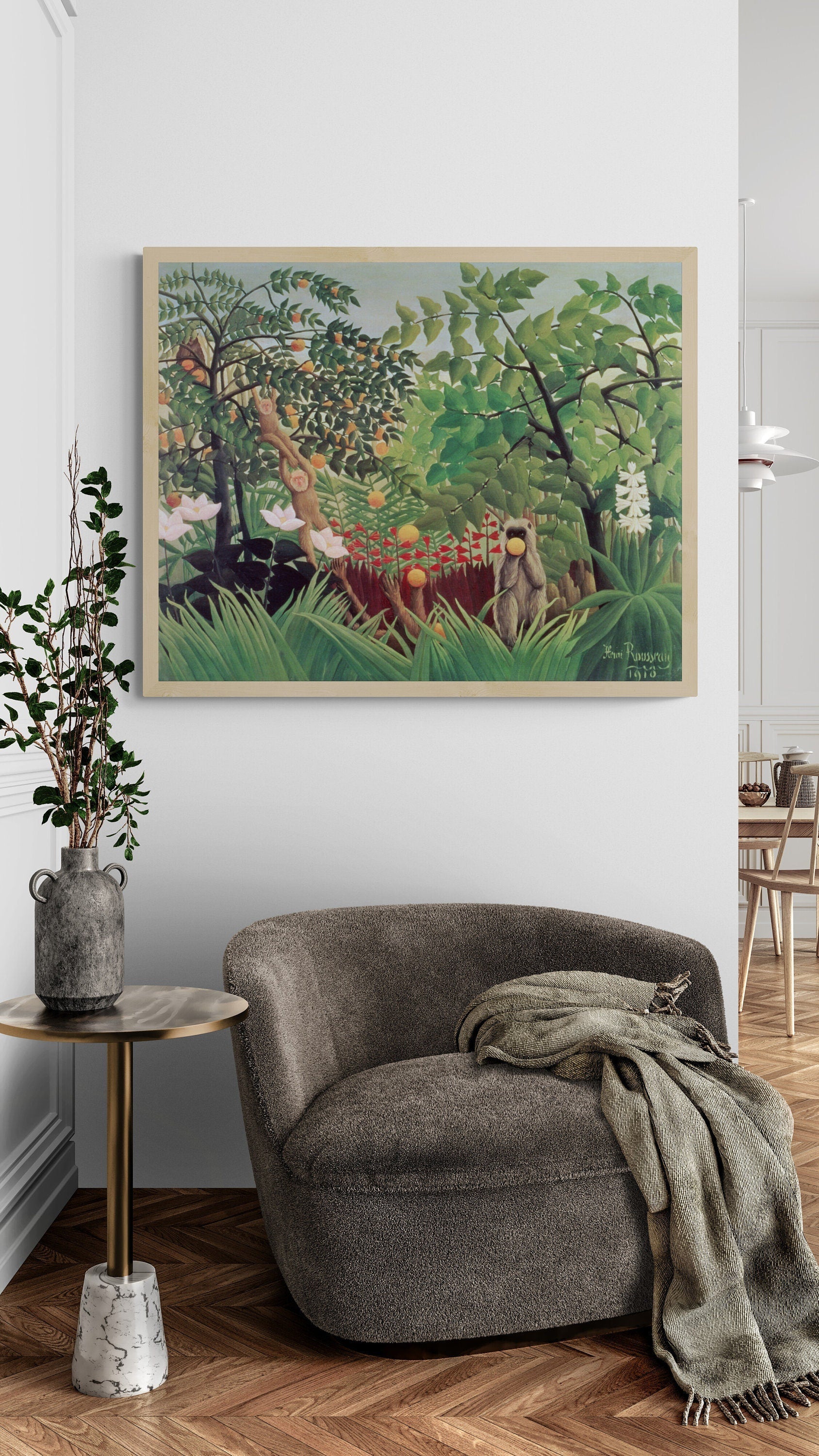 Enchanted Wilderness: Giclée Art Print  Henri Rousseau’s "Exotic Landscape", paper/ art canvas, 3D printed with texture and brush strokes FOSHE ART