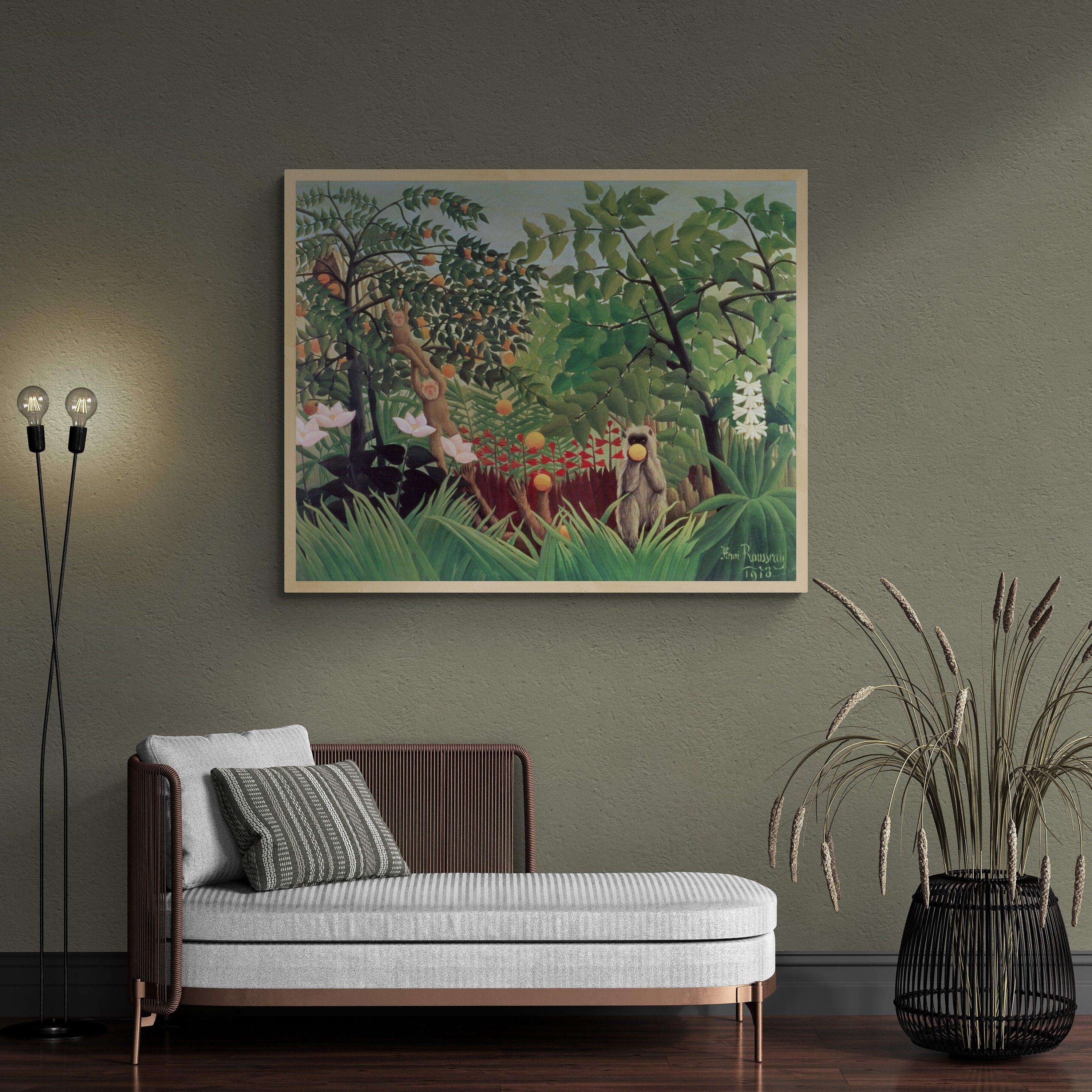 Enchanted Wilderness: Giclée Art Print  Henri Rousseau’s "Exotic Landscape", paper/ art canvas, 3D printed with texture and brush strokes FOSHE ART