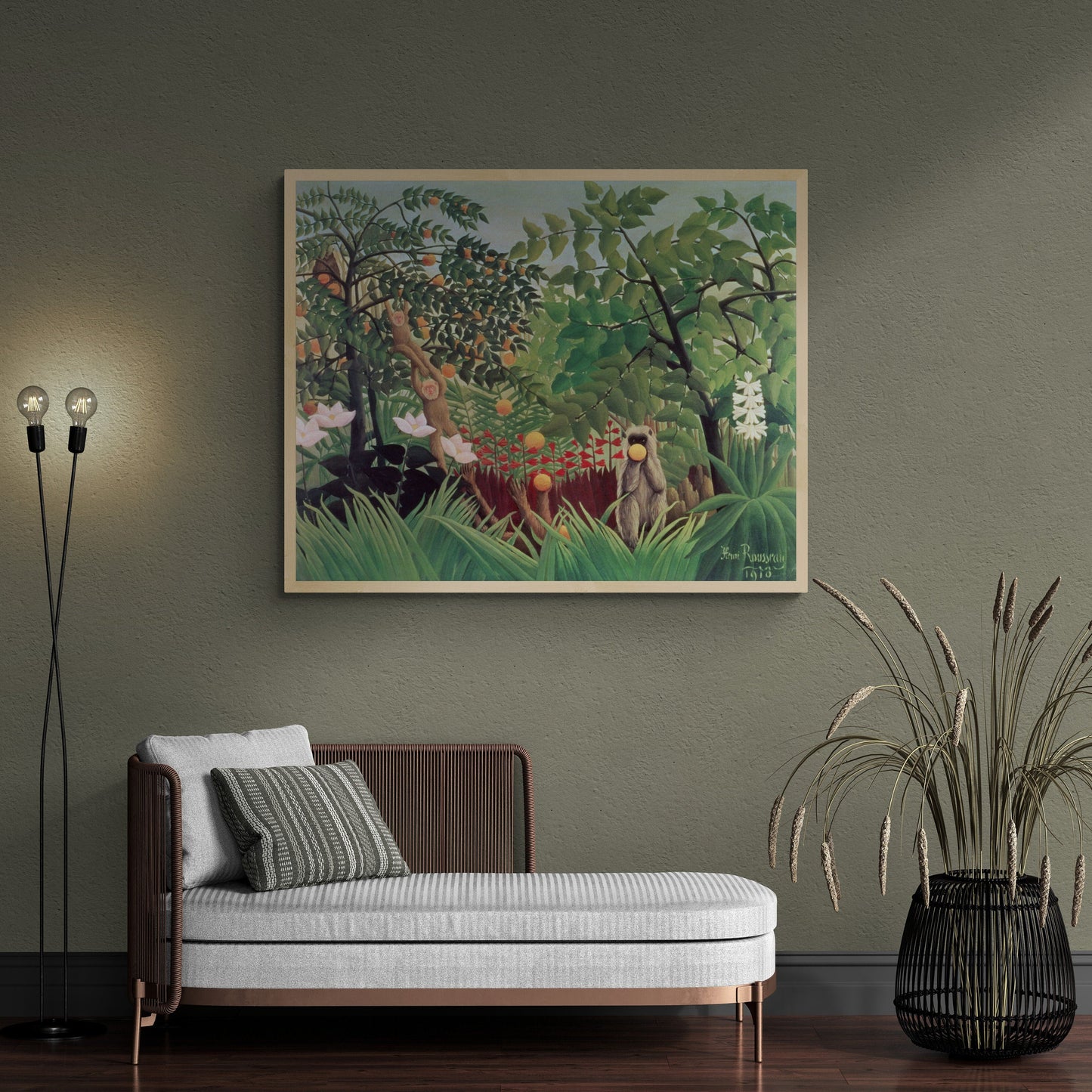Enchanted Wilderness: Giclée Art Print  Henri Rousseau’s "Exotic Landscape", paper/ art canvas, 3D printed with texture and brush strokes FOSHE ART
