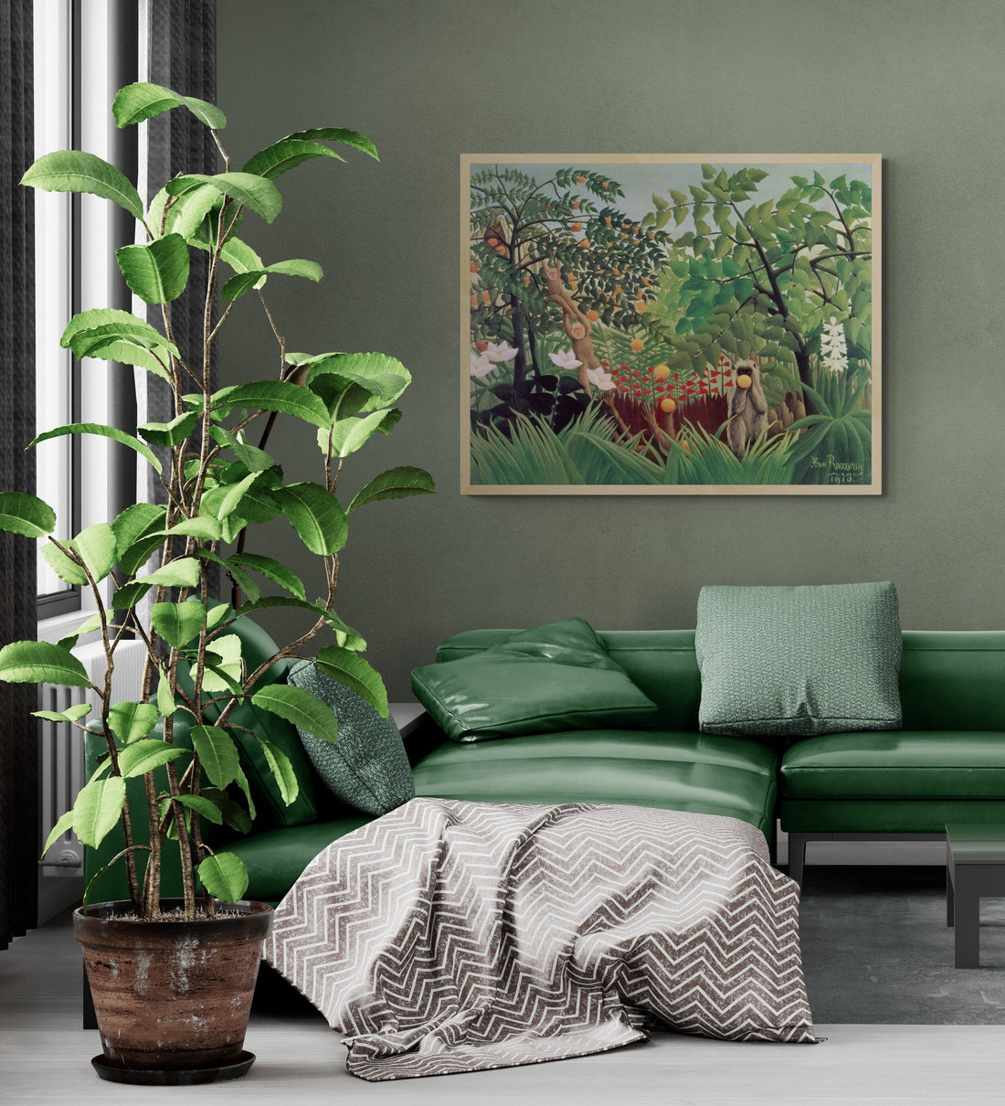 Enchanted Wilderness: Giclée Art Print  Henri Rousseau’s "Exotic Landscape", paper/ art canvas, 3D printed with texture and brush strokes FOSHE ART
