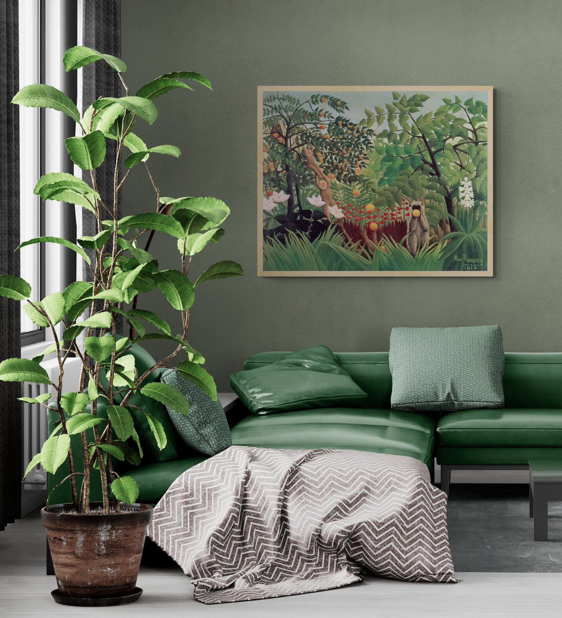 Enchanted Wilderness: Giclée Art Print  Henri Rousseau’s "Exotic Landscape", paper/ art canvas, 3D printed with texture and brush strokes FOSHE ART