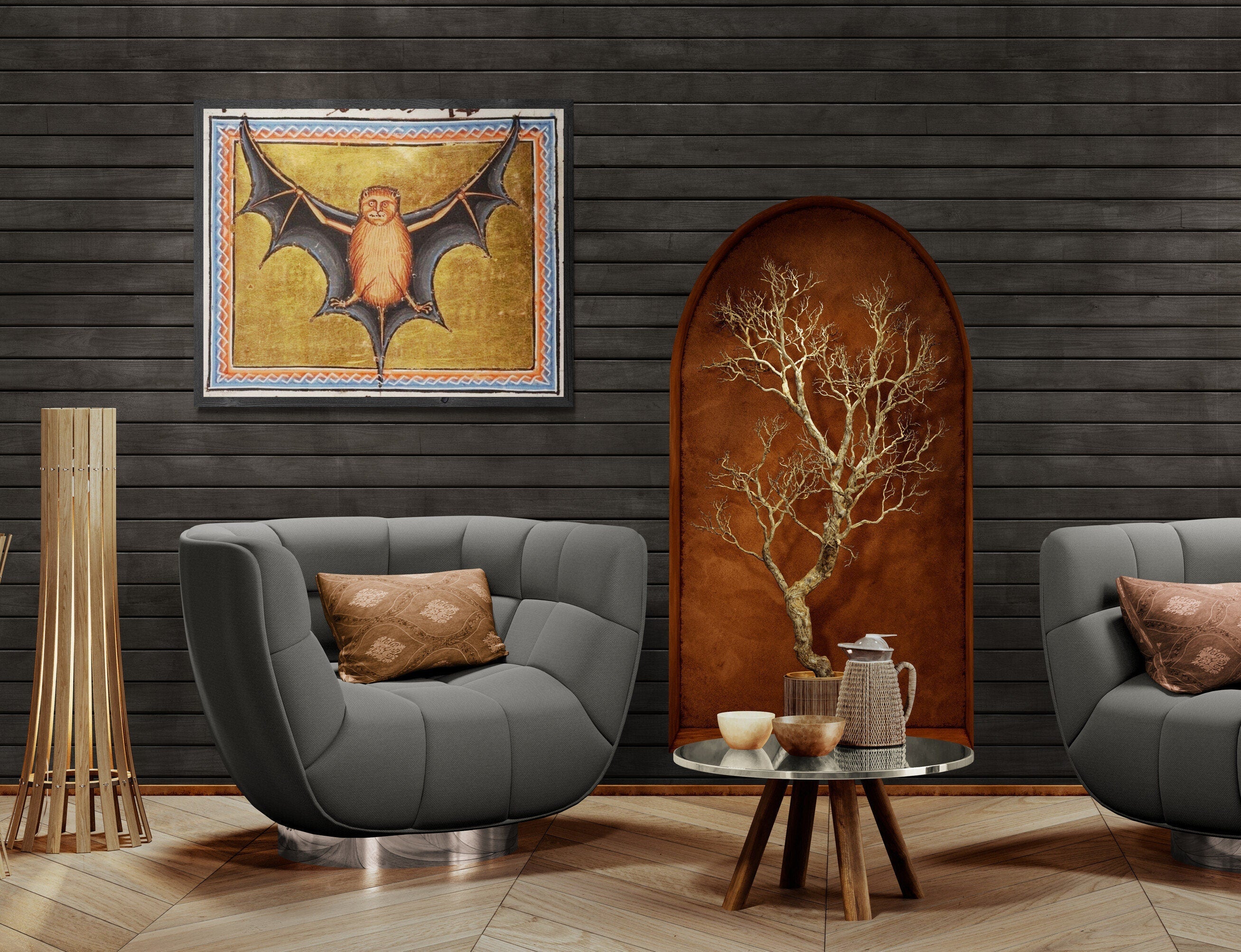 Aberdeen Bestiary: Bat | 12th Century Illuminated Medieval Manuscript | Premium ArtPrint on Heavyweight Paper or Canvas | 3D Textured Finish FOSHE ART