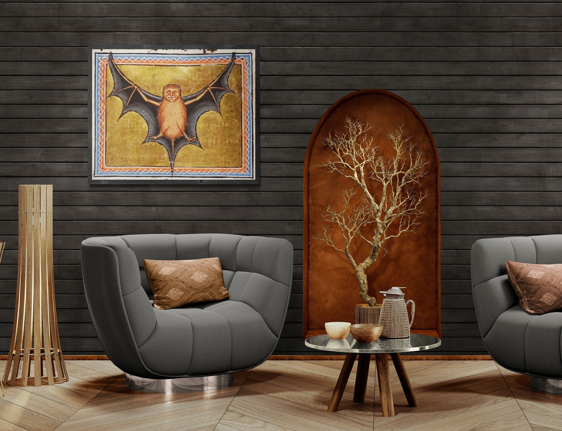 Aberdeen Bestiary: Bat | 12th Century Illuminated Medieval Manuscript | Premium ArtPrint on Heavyweight Paper or Canvas | 3D Textured Finish FOSHE ART