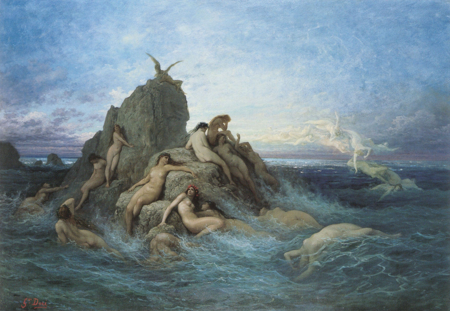 Mystical Harmony: "The Oceanids" of Gustave Doré, Premium Print Giclée Art, art paper, real canvas or 3D Hand Finished Premium texture Print FOSHE ART