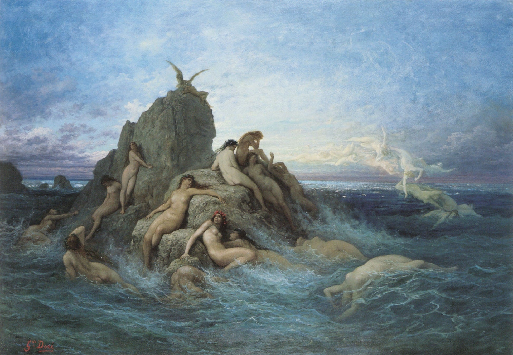 Mystical Harmony: "The Oceanids" of Gustave Doré, Premium Print Giclée Art, art paper, real canvas or 3D Hand Finished Premium texture Print FOSHE ART
