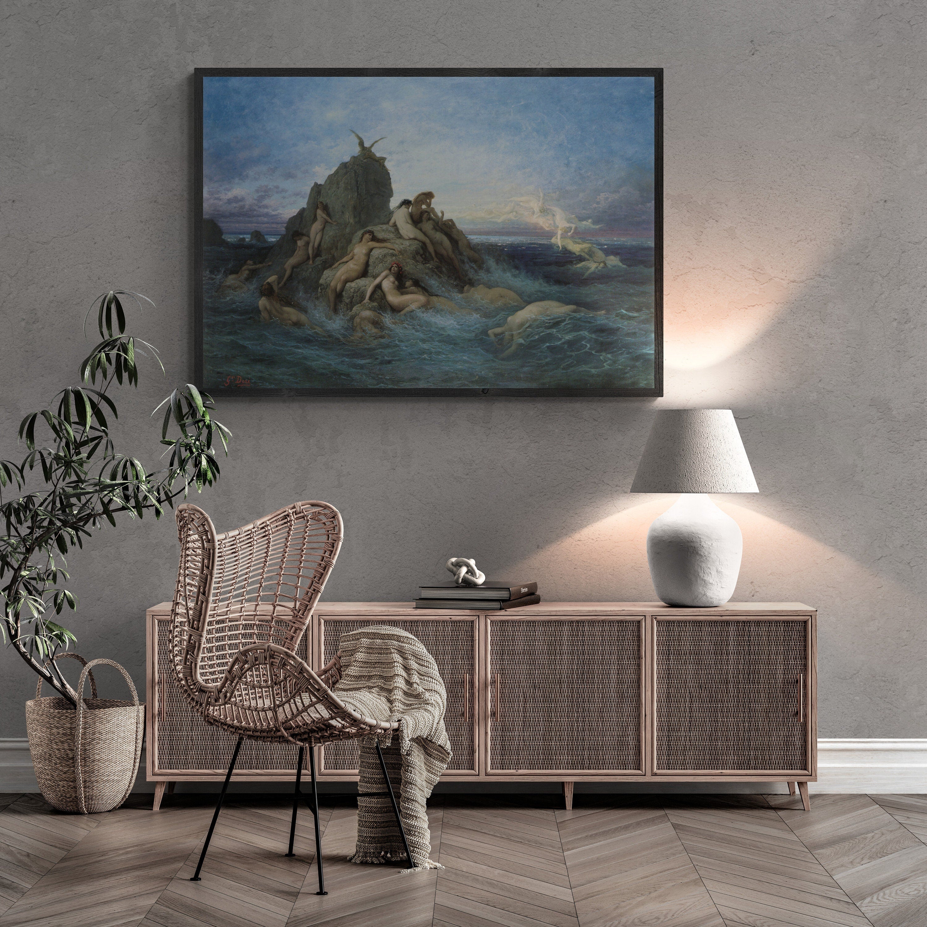 Mystical Harmony: "The Oceanids" of Gustave Doré, Premium Print Giclée Art, art paper, real canvas or 3D Hand Finished Premium texture Print FOSHE ART