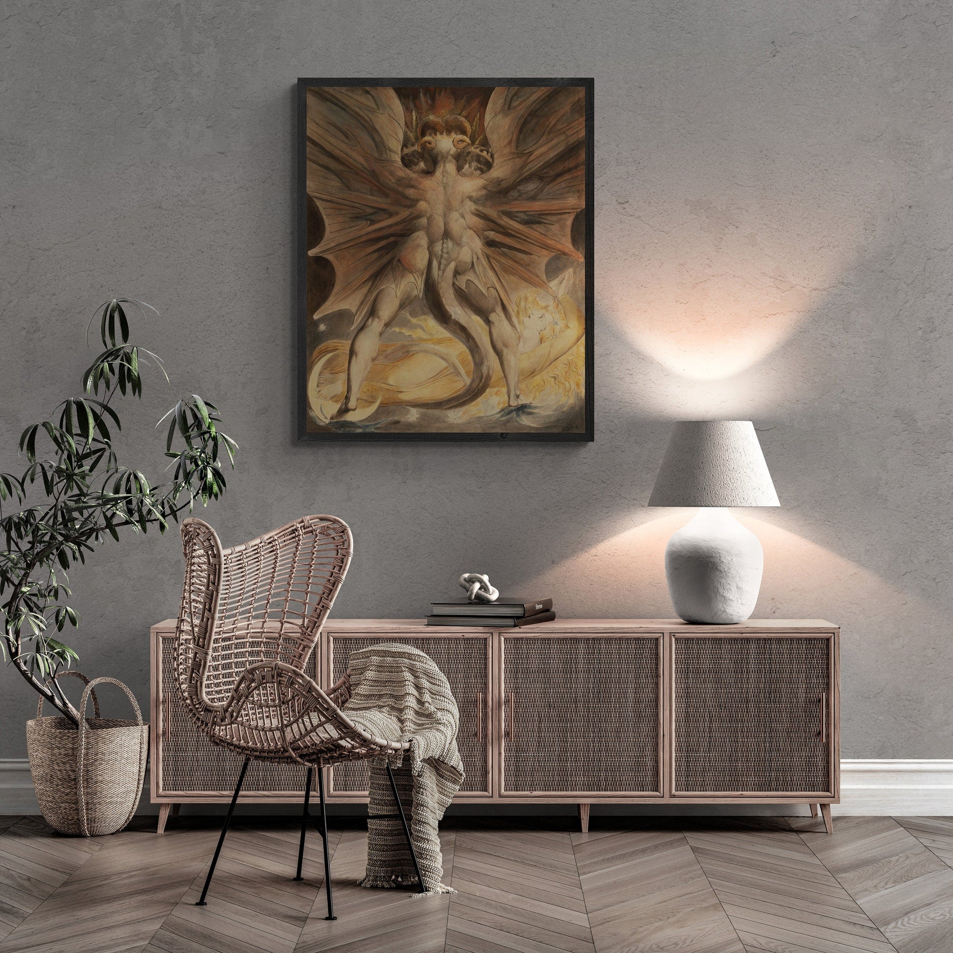 The Cosmic Battle: The Great Red Dragon and the Woman Clothed with the Sun Heavyweight paper/ art canvas, 3D printed with texture and brush FOSHE ART